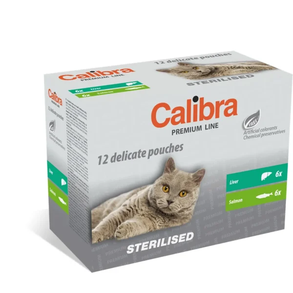 Calibra cat sterilised pouch multipack 12x100g - comida húmeda para gatos esterilizados con hígado y salmón