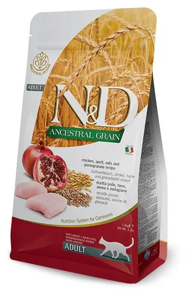 Farmina n&d ancestral pollo 5kg: alimento completo para gatos adultos con pollo, espelta y granada