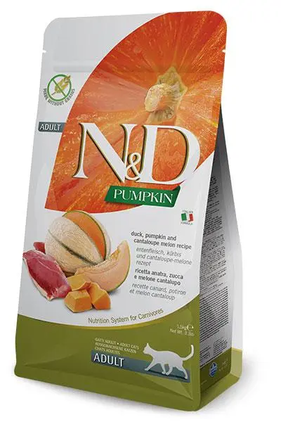 Farmina n&d cat pumpkin pato 1.5kg - alimento completo sin cereales para gatos adultos con pato, calabaza y antioxidantes naturales