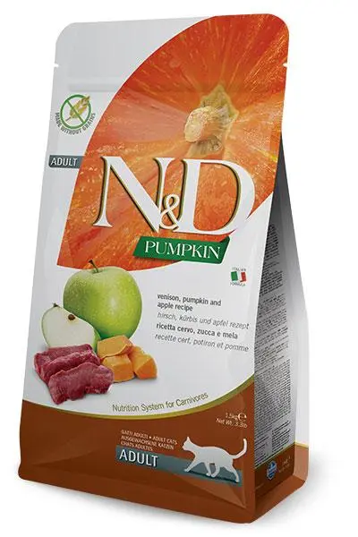 Farmina n&d cat pumpkin venado 1.5kg - alimento completo sin cereales para gatos adultos con venado y calabaza