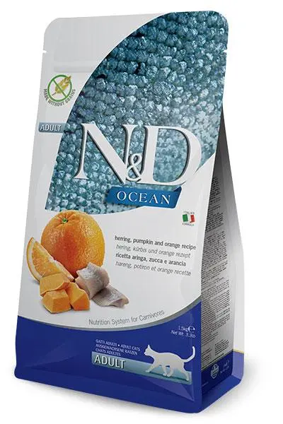 Farmina nd ocean pumpkin arenque 5kg - alimento seco saludable para gatos adultos con omega-3 y antioxidantes