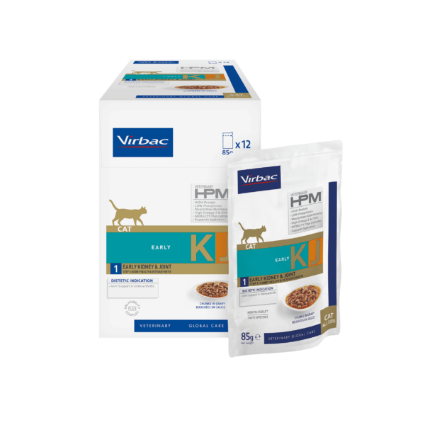 Comida húmeda para gatos virbac hpm kj1: pack 12x95g para cuidado renal y articular