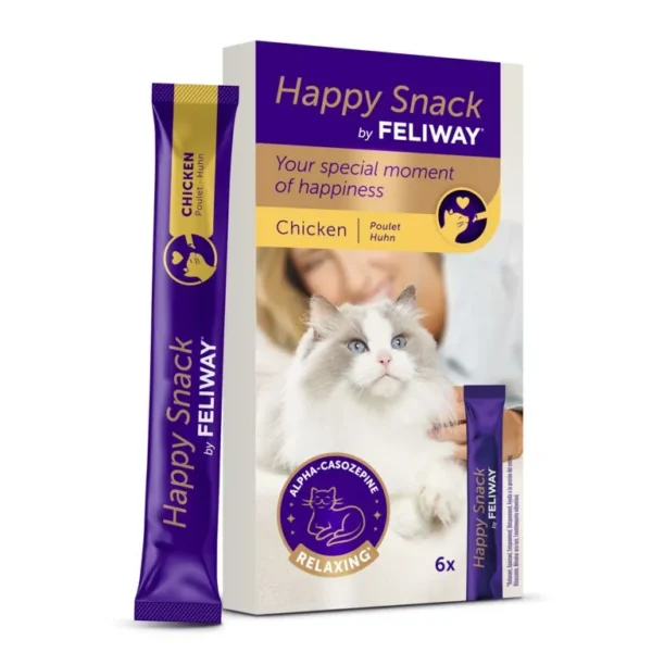 Calmante diario para gatos: happy snack by feliway - 6 sticks sin somnolencia para gatos desde 12 semanas