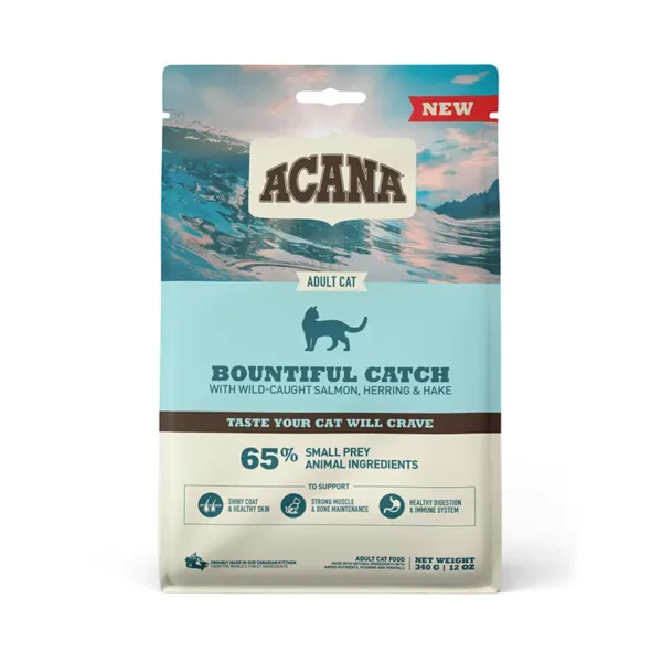 Suché krmivo pre dospelé mačky Acana Feline Bountiful Catch 340 g: Bohaté na bielkoviny z lososa a sleďa, omega-3, bez obilnín