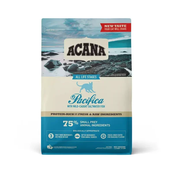 Acana feline adult pacifica 1.8 kg: alimento seco premium para gatos con proteínas de pescado salvaje y sin cereales
