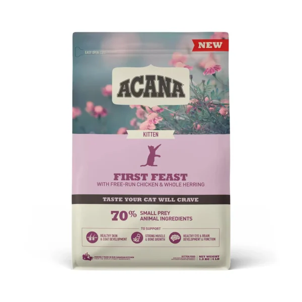Acana feline kitten first feut 340g: alimento seco premium para gatitos con pollo y arenque