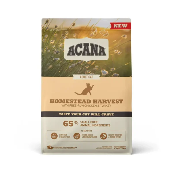 Acana feline adult homestead 1.8kg: alimento seco premium para gatos con pollo, pavo y pato
