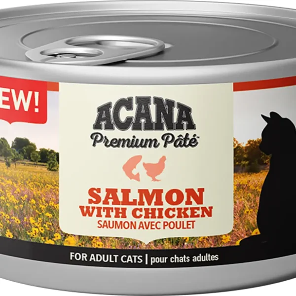 Acana feline premium paté de salmón y pollo 24x85g - comida húmeda saludable para gatos