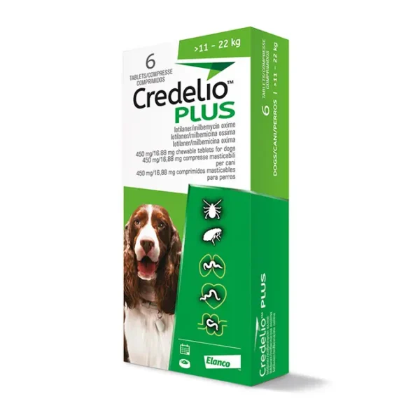 CREDELIO PLUS PERRO 450MG 11-22KG - 6 Comprimidos – Antiparasitario Oral de Amplio Espectro, Pulgas, Garrapatas y Parásitos Internos