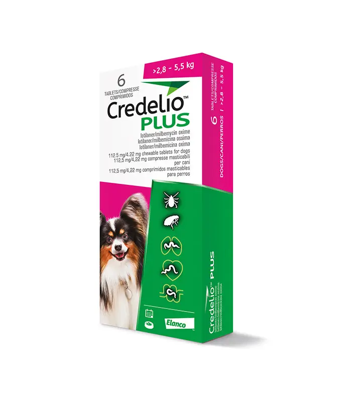 CREDELIO PLUS 112,5 mg para Perros de 2,8 a 5,5 kg 6 Comprimidos – Antiparasitario Oral de Amplio Espectro, Pulgas, Garrapatas y Parásitos Internos