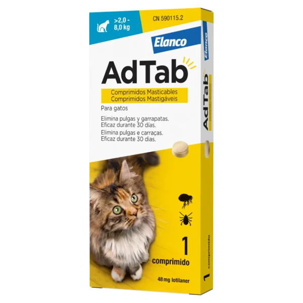 Adtab kat 48 mg 2-8 kg kauwtablet 1 tablet per dag