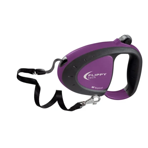Correa retráctil lila grande ferplast flippy tech tape para perros