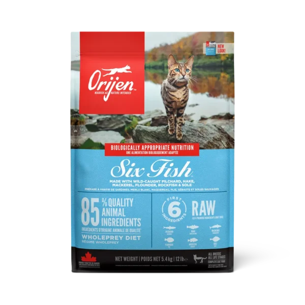 Orijen feline adult 6 pescados 1.8kg - alimento seco natural para gatos con sardina, merluza y caballa