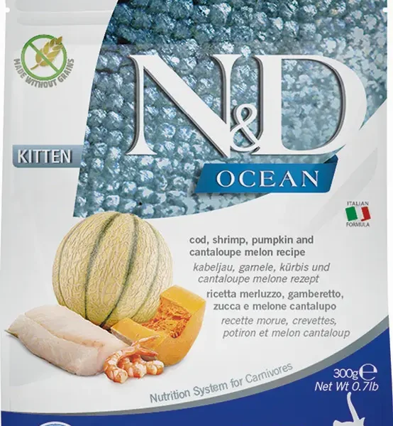 Farmina nd cat kitten ocean bacalao y calabaza 300g - alimento seco saludable para gatos