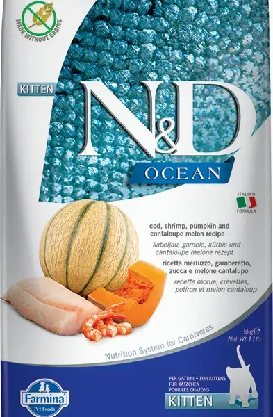 Farmina n&d cat kitten ocean bacalao y calabaza 5kg - alimento seco saludable para gatos y gatitos