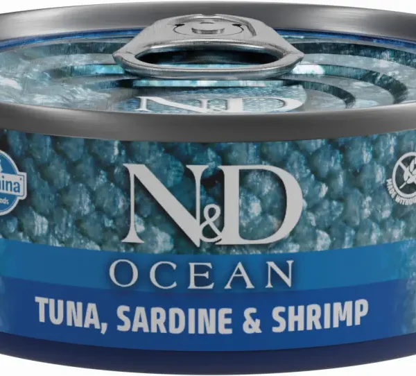 Farmina nd cat ocean: atún, sardina y gamba - caja de 24x70g comida húmeda saludable para gatos