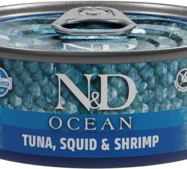 Farmina nd cat ocean: atún, calamar y gamba - pack 24x70g comida húmeda saludable para gatos