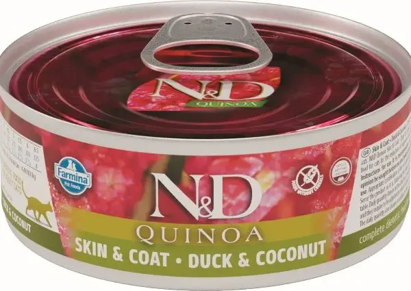 Farmina nd cat quinoa skin & coat pato - comida húmeda saludable para gatos 24x80g