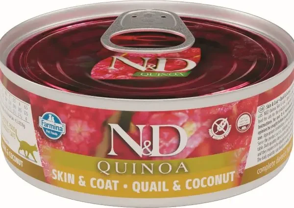Farmina nd cat quinoa skin & coat codorniz - comida húmeda saludable para gatos - caja de 24x80g