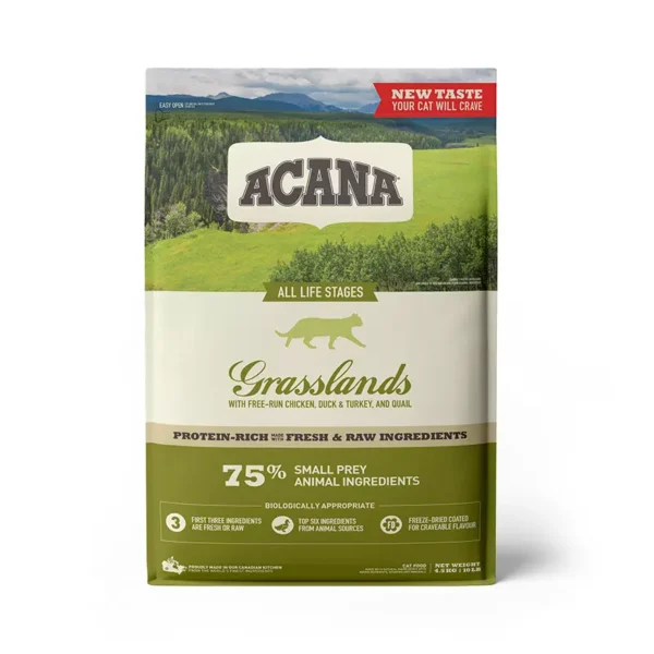 Acana feline adult grasslands 4.5 kg - premium cat food with free-range poultry and wild-caught fish