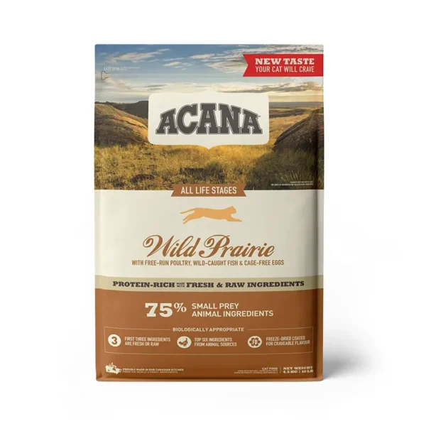 Acana feline adult wild prairie 4.5 kg: alimento seco rico en proteínas para gatos con pollo, pavo y pescado salvaje