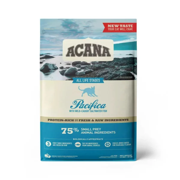 Acana feline adult pacifica 4.5 kg - alimento seco rico en proteínas de pescado para gatos